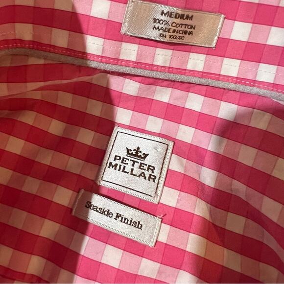 PETER MILLAR Seaside Men's Ocean Gingham Sport Shirt size M - Picture 3 of 8